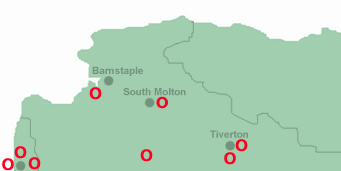 Interactive map of Composites Industry locations within Devon and Corwall. Move the mouse over the red symbols for company information